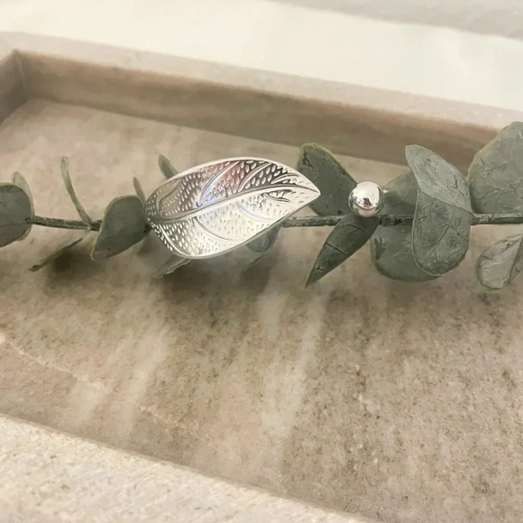 925 Sterling Silver Leaf Bracelet Adjustable Bangle Cuff Statement Bracelet - Picture 2 of 6